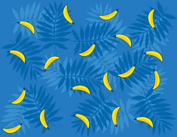 Illustration Vektor nahtlose Muster mit Bananen auf blauem Hintergrund. — Stockvektor