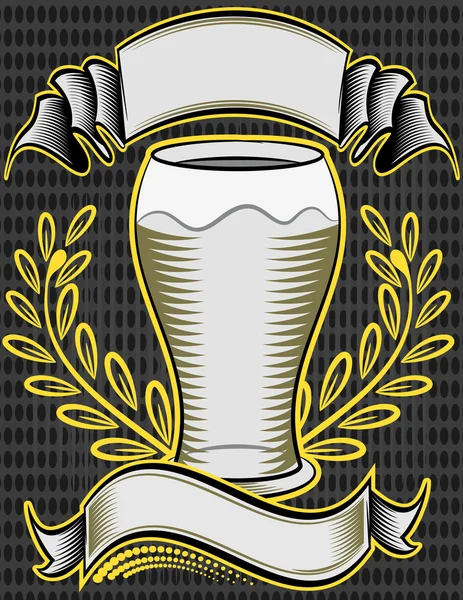 Vintage print design elements on the subject of beer quality stylized under a chalk drawing on the theme of beer on a black background (retro style, foam, ribbons, twig, hops, graphics) — Stock Vector