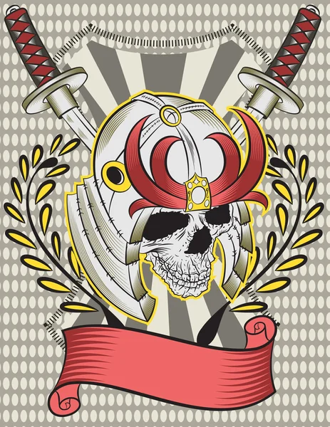 Ilustración Vector de Samurai Calavera con Espadas . — Archivo Imágenes Vectoriales