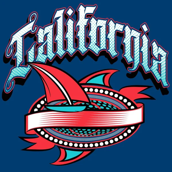 Emblema Del Barco Con Texto California Gradiente Fondo Marino Diseño — Archivo Imágenes Vectoriales