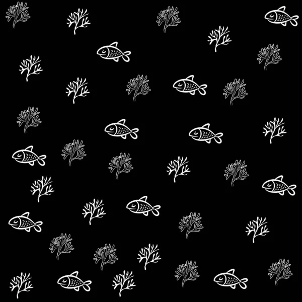 Patrón Peces Coral Con Diseño Moda Fondo Negro — Archivo Imágenes Vectoriales