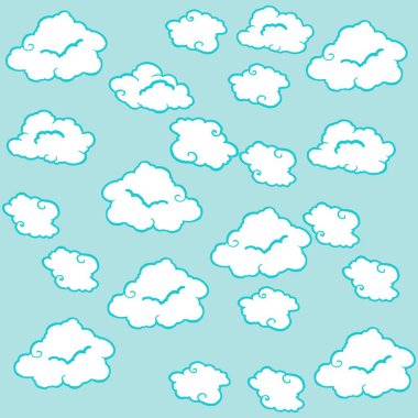 Çizimler şirin bulutlar ve mavi gökyüzü arkaplan tasarımı