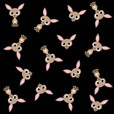 Siyah arkaplan kumaş desenli şirin köpek yavrusu deseni