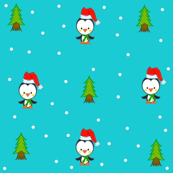 Pingouin Noël Avec Motif Arbre Flocons Neige Enfants Design — Image vectorielle