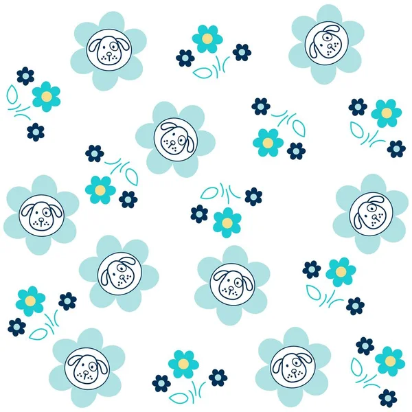 Chiot Mignon Avec Des Fleurs Fond Bébé Design Mode — Image vectorielle
