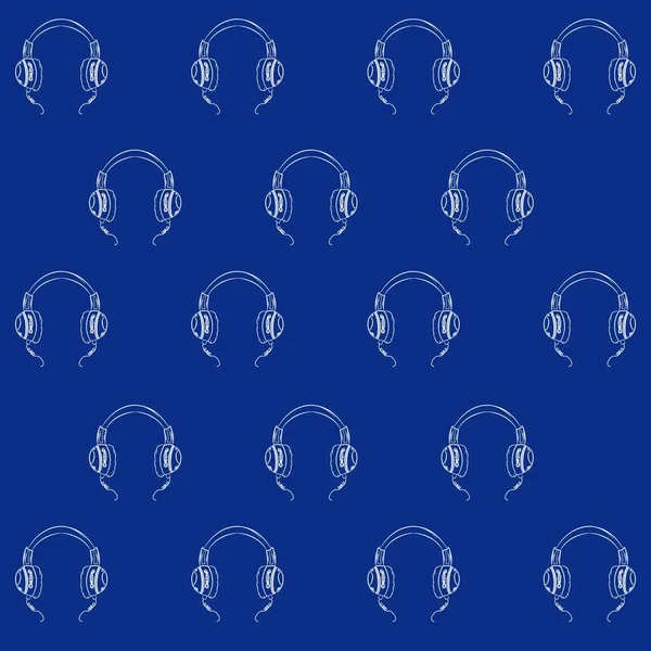 Kopfhörer Muster Mit Marineblauem Hintergrund Mode Design — Stockvektor