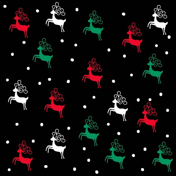 Motif Cerf Motifs Noël Sur Fond Noir — Image vectorielle