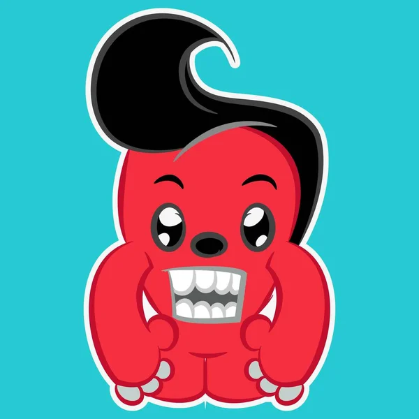 Grappig Cartoon Rood Monster Met Voorzijde — Stockvector