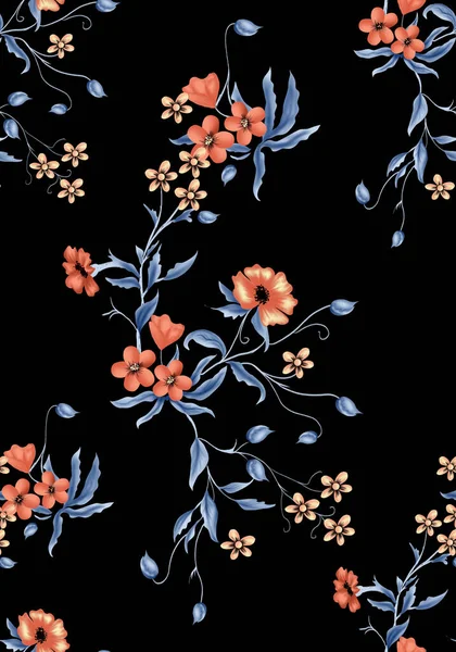 Illustration Muster Winter Blumen Hexe Schwarzen Hintergrund Mode Design — Stockfoto