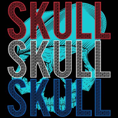 Görüntü vektörü kafatası metni ve kafatası arka plan paten tasarımında kapaklı