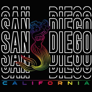 İllüstrasyon vektörü havalı denizkızı metin California sörf moda tasarımı