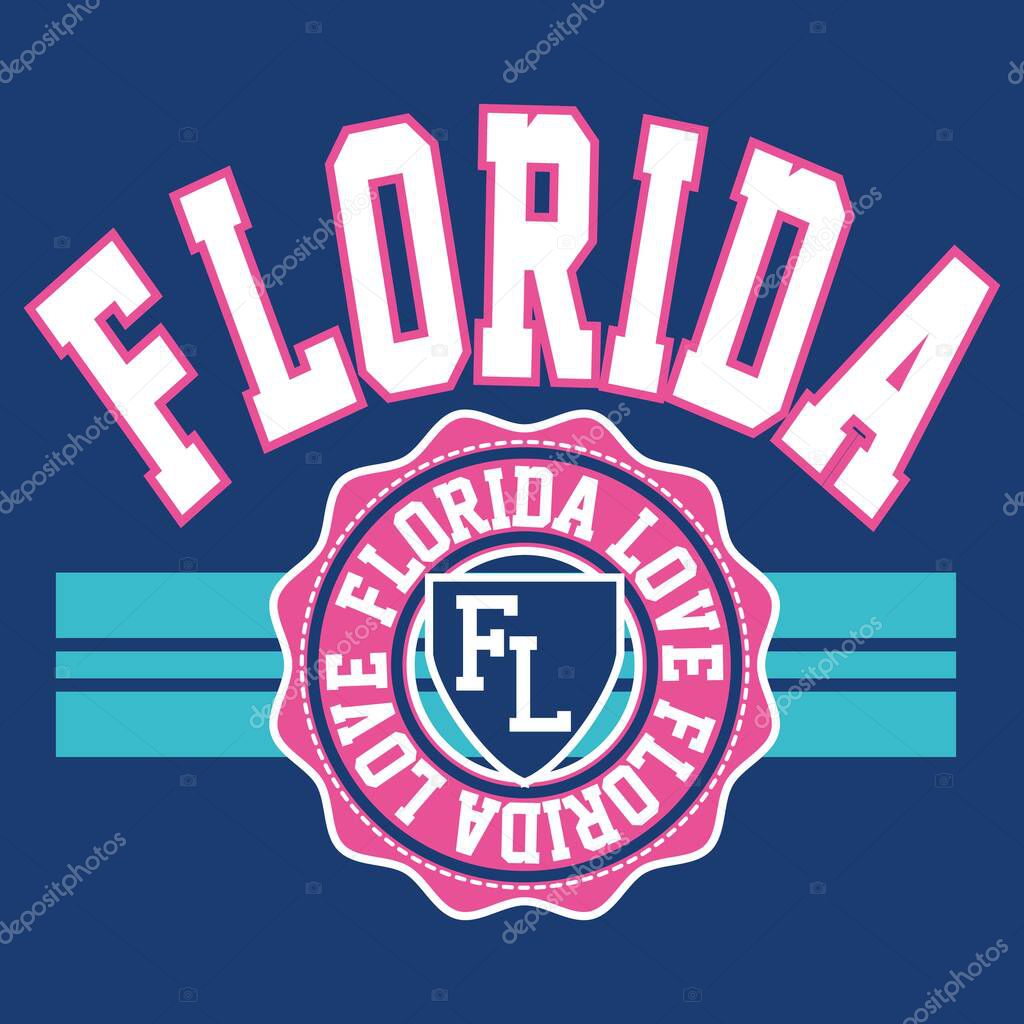 Illustration vector Varsity with text Florida and background Fashion design