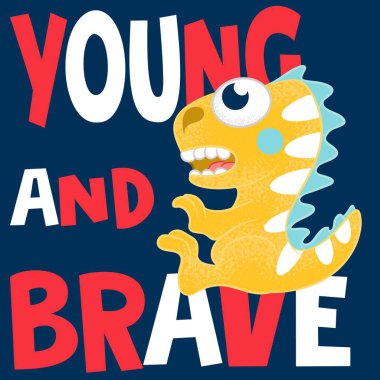 Çizim vektörü şirin dinozor metin ve arkaplan çocuk tasarımı