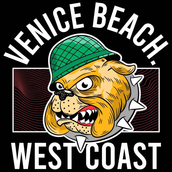 Military Bulldog Design Text Venice Beach Background Style — 스톡 벡터