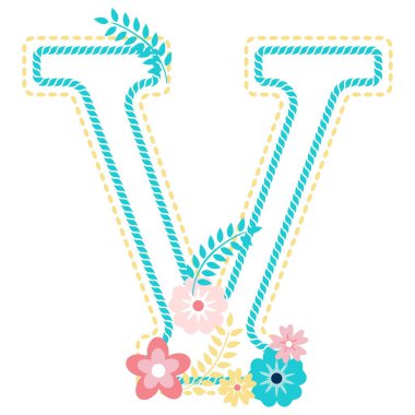 Çiçekleri ve beyaz arkaplanı olan illüstrasyon vektörü V