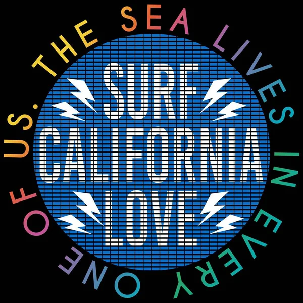 Illustration Vector Text Surf California Love Circle Background Urban Design — 스톡 벡터