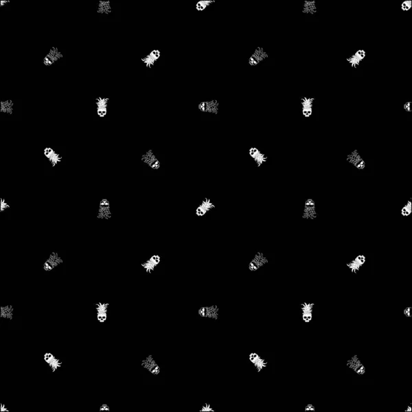 Modèle Illustration Ananas Crâne Avec Fond Noir Positif Négatif — Image vectorielle