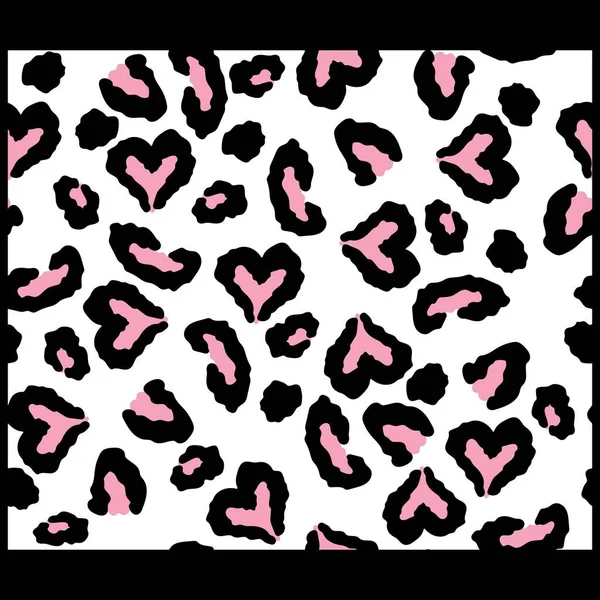 Illustration Pattern Heart Animal Print Pink Black White Background — Vettoriale Stock