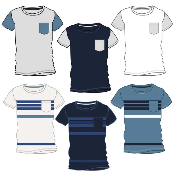 Illustration Shirt Silhouette Right Side Pocket Cuts Front Indigo Color — ストックベクタ