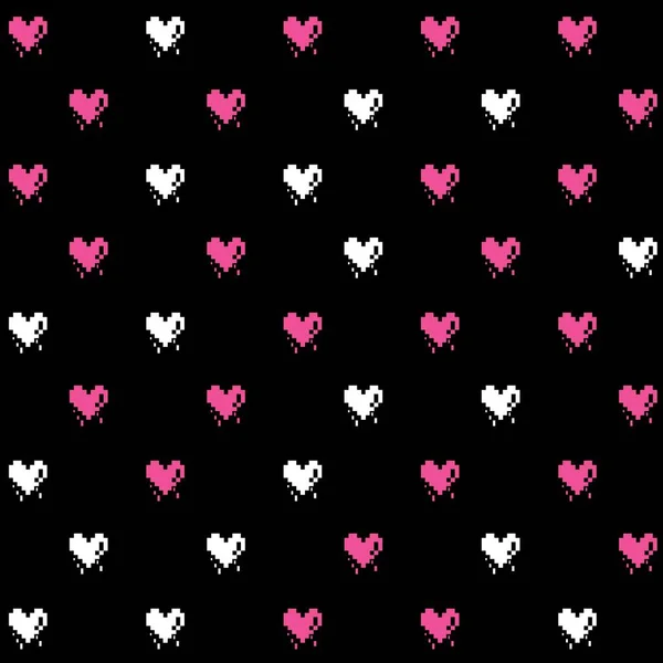 Illustration Motif Coeurs Pixels Avec Deux Couleurs Fond Design Rétro — Image vectorielle