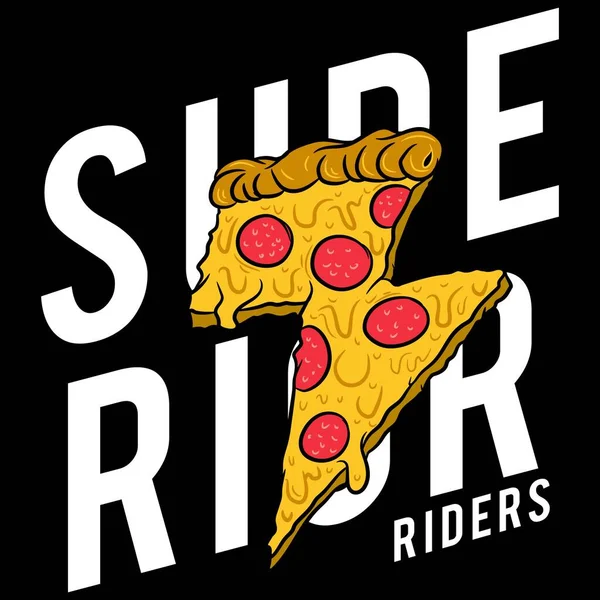 Εικονογράφηση Κεραυνός Πίτσα Κείμενο Superior Riders Δροσερό Στυλ Μόδας Σχεδιασμό — Διανυσματικό Αρχείο