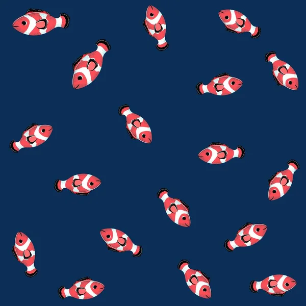 Illustration Motif Poissons Sorcières Couleurs Indigo Fond Style Mode — Image vectorielle