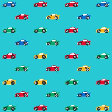 Renkli ve arka planlı model yarış arabaları, çocuklar için moda.