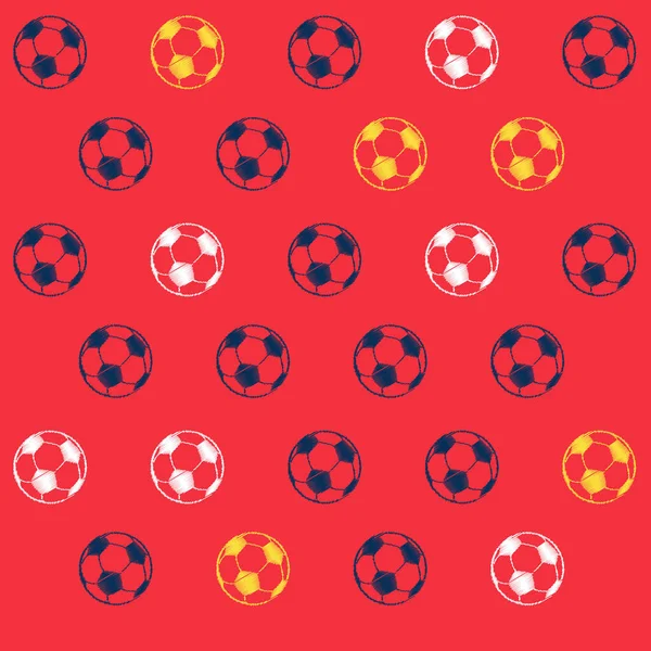 Patrón Pelota Fútbol Tela Con Colores Textura Garabato Fondo Rojo — Vector de stock