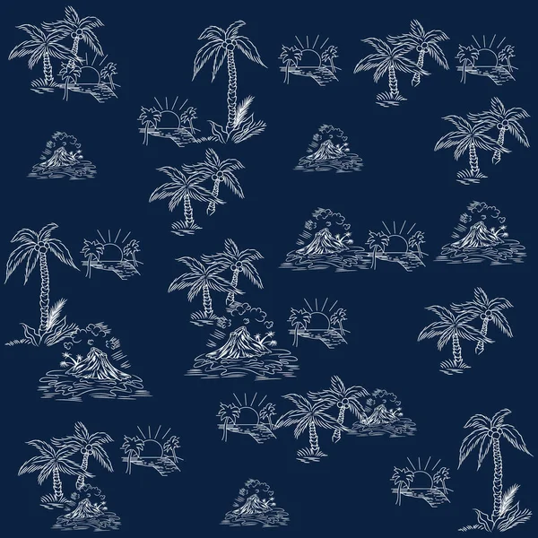 Motif Palmiers Tissu Vulcain Dans Style Croquis Fond Marin Printemps — Image vectorielle