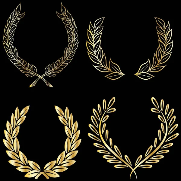 Illustration Vector Set Laurel Wreath Gold Gradient Navy Military Design — Stock Vector