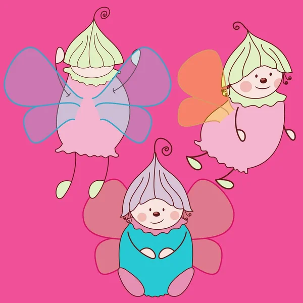 友達とのイラストベクトルかわいい妖精ピンクの背景 ファッションデザイン — ストックベクタ