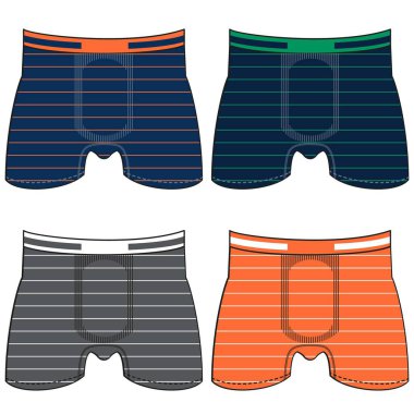 Renk bloklarında çizgileri olan erkekler için iç çamaşırı tasarımı, Moda Tasarımı.
