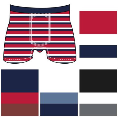 Renk bloklarında çizgileri olan erkekler için iç çamaşırı tasarımı, Moda Tasarımı.