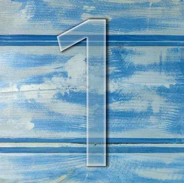 Number one on wooden blue background photo — Stock Photo, Image