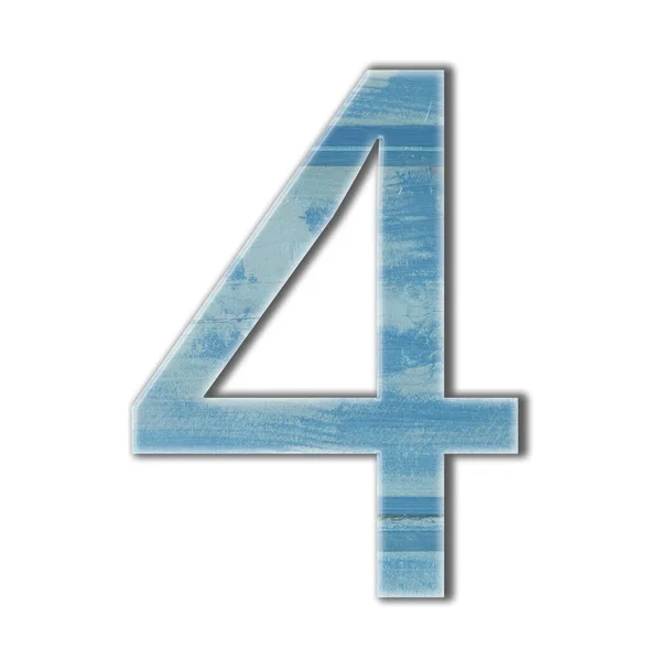 Dřevěné číslo čtyři izolovat modrou barvu texturované — Stock fotografie
