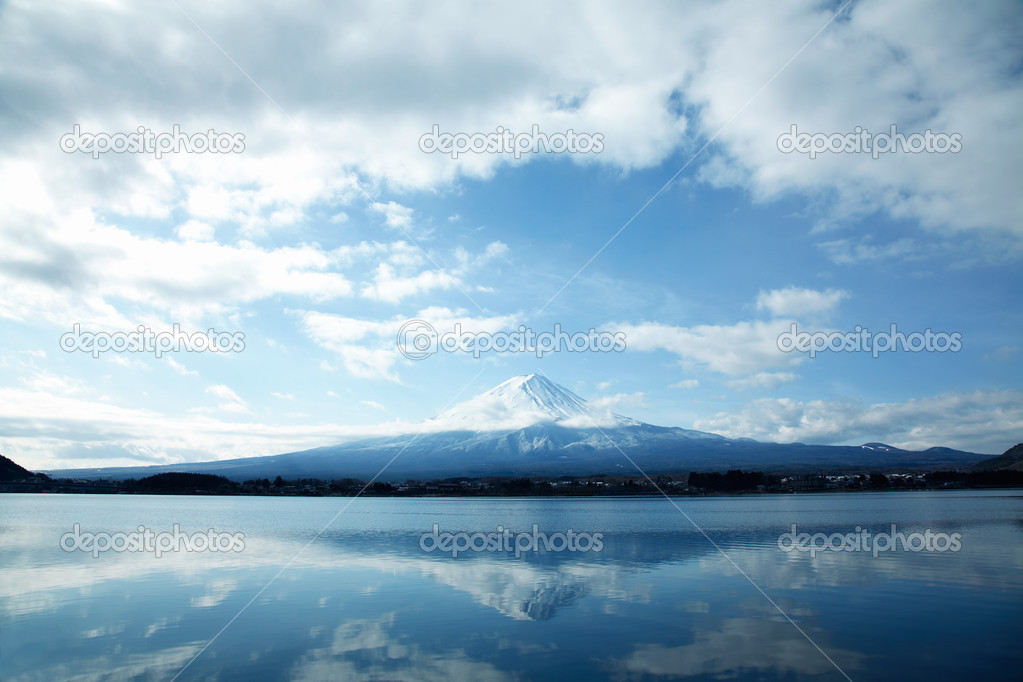 an inverted image of Mt Fuji