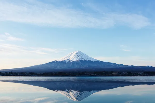 an inverted image of Mt Fuji
