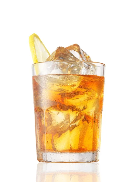 A glass of Ice Tea with a lemon slice on white. — Stock Photo, Image