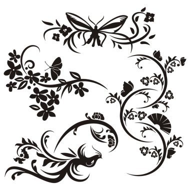 4 Çin çiçek desenleri kümesi