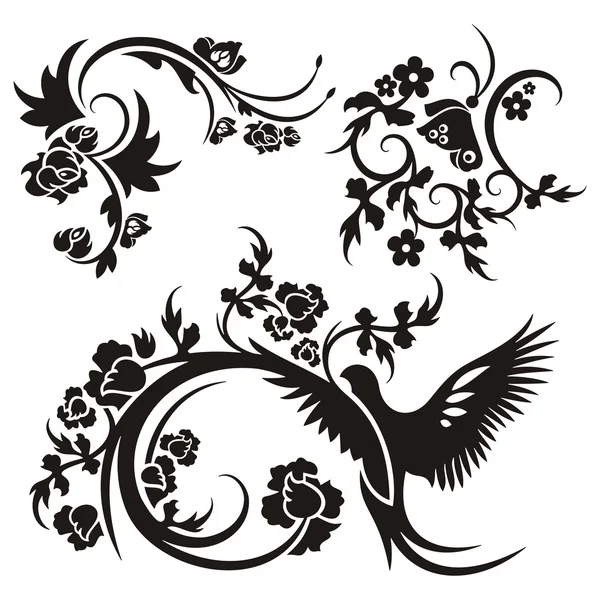 3 Çin çiçek desenleri kümesi