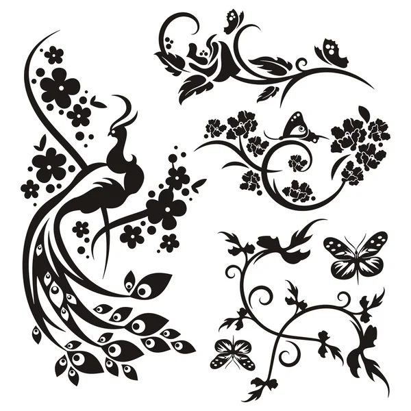 4 中国の花のデザイン セット — ストックベクタ