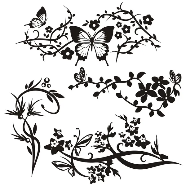 A set of 4 chinese floral designs — Stock Vector