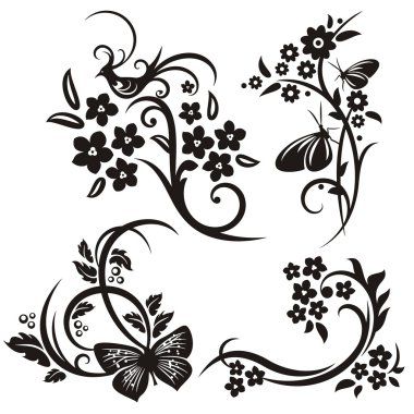 4 Çin çiçek desenleri kümesi