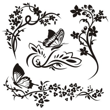 4 Çin çiçek desenleri kümesi