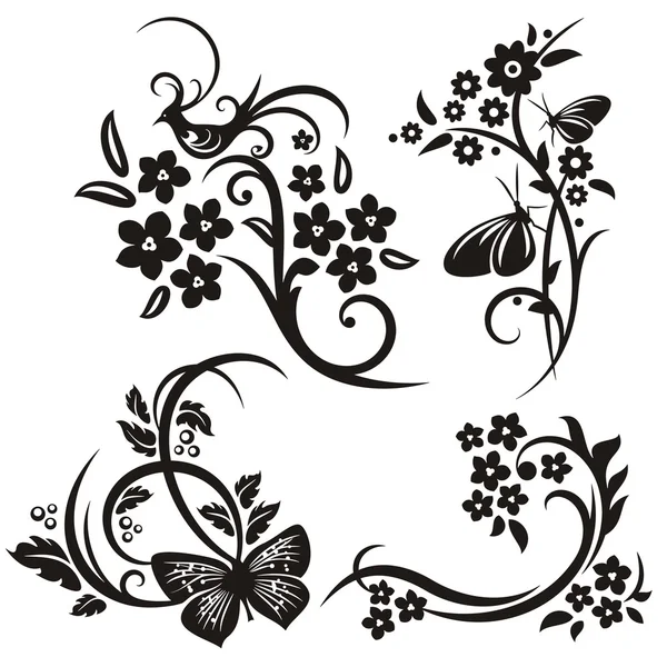 4 Çin çiçek desenleri kümesi