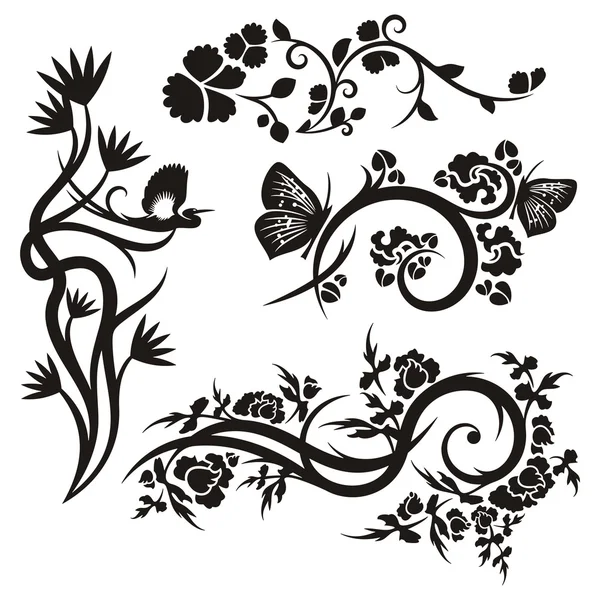 A set of 4 chinese floral designs — Stock Vector