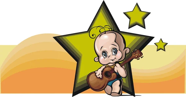 Bebê bonito Guitarrista Vector Ilustração — Vetor de Stock