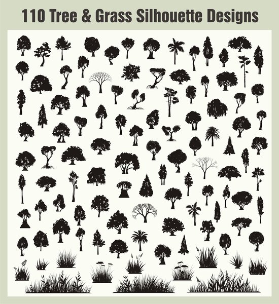 Vector Tree and Grass Silhouettes Set