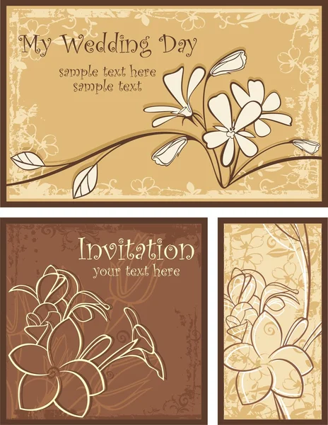 Conjunto de diseños de invitación ornamental con flores — Vector de stock