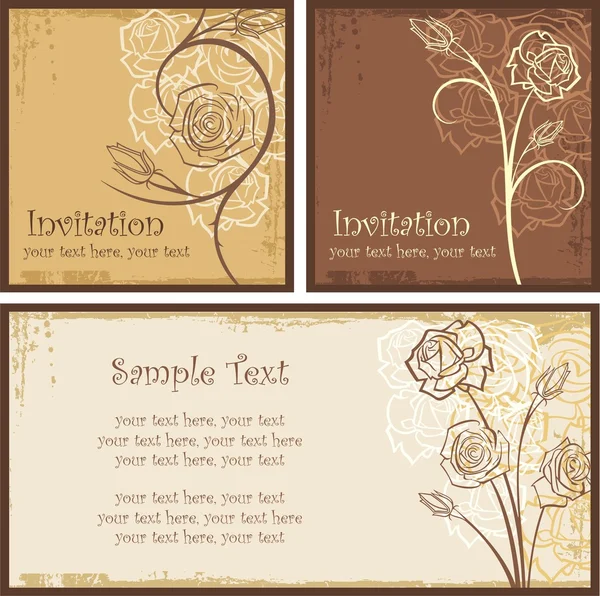 Conjunto de diseños de invitación ornamental con rosas — Vector de stock